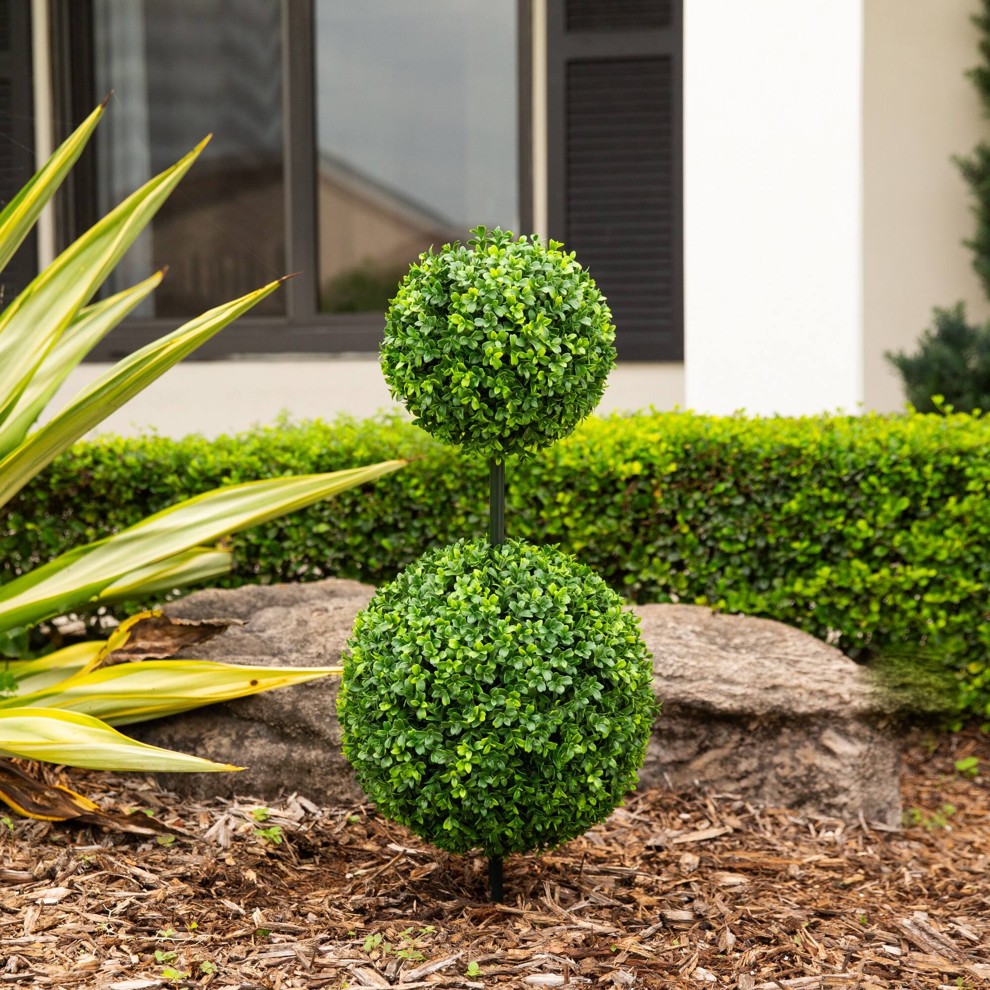 3ft. UV Resistant Artificial Boxwood Topiary with Integrated Ground Stake (Indoor/Outdoor)